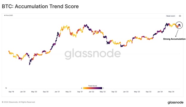 Оцінка тенденції накопичесння Bitcoin. Джерело: Glassnode.