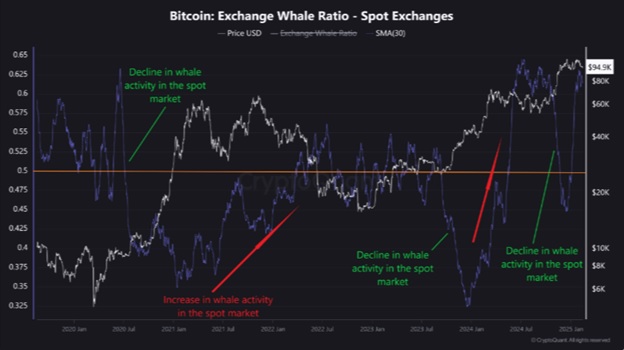 Коефіціент біржової активності китів Bitcoin. Джерело:CryptoQuant.