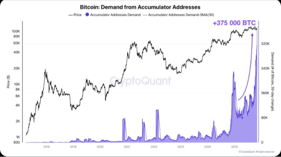 Попит адрес-акумуляторів на Bitcoin. Джерело: X/Darkfost.